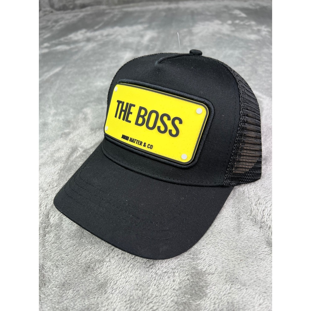 John‎ Hatter & Co The Boss Black Rubber Plaque Trucker Adjustable Snapback Hat